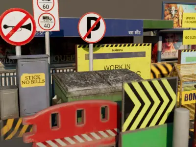 Asian Road Props Pack Low-poly 3D model