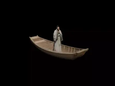Chinese scene with light boat scholar 3D model