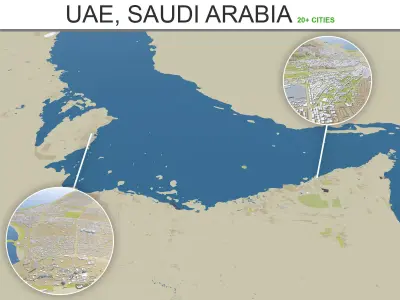 UAE - Saudi Arabia - Kuwait - Oman - Gulf Cooperation Council Low-poly 3D model