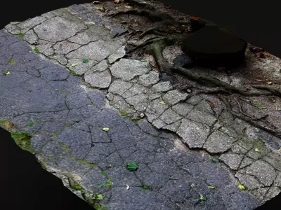 damaged concrete road cracked debris PBR photogrammetry Low-poly 3D model