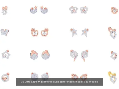 30 Ultra Light wt Diamond studs 3dm renders model  3D Model Pack
