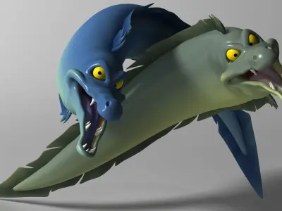 Cartoon Moray eel Rigged Low-poly 3D model
