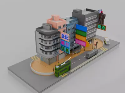 Hong Kong Building Pack 2 Low-poly 3D model
