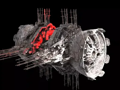 Mega Sci-Fi city Prison ship Kitbash 2 Low-poly 3D model