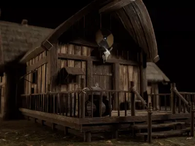 Viking Medieval House with interior and Props Low-poly 3D model