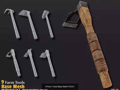 29 Medieval Tools Base Mesh Bundle 3D Model Pack
