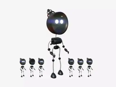 Cute Robot D02 Black - SciFi Character Design Low-poly 3D model