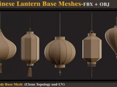 15 Chinese Lantern Base Meshes -FBX- OBJ   Low-poly 3D model