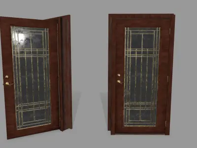 door 2 wooden with glass Low-poly 3D model