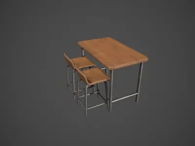 Wooden and Light Metal Breakfast Bar Low-poly 3D model