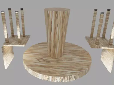 Wooden kitchen dining set Low-poly 3D model