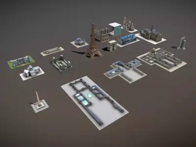 Famous French Buildings Low-poly 3D model