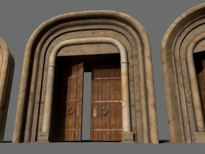 Medieval Door Set Low-poly 3D model