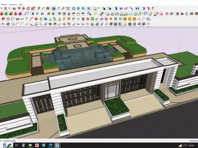 Main entrance gate with water fountain landscape 3D model