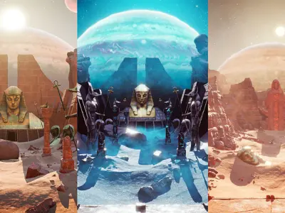 Alien Sandstorm Desert Planet - Egyptian Temple Ruins UE4 Low-poly 3D model