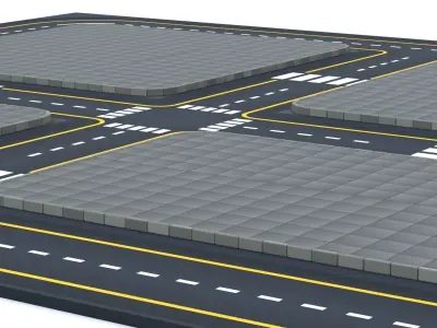 Cartoon Low Poly Modular Road City Floor Pack Low-poly 3D model