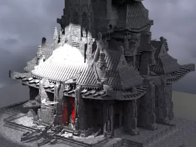Sci-Fi dark Cyberpunk temples Kit bash 3D model