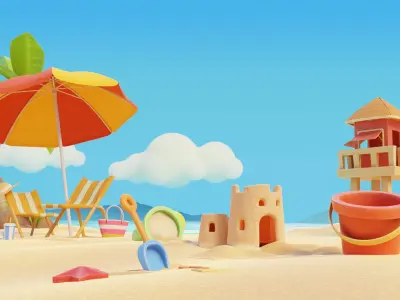 Summer Beach Assets Model Bundle Pack 3D model