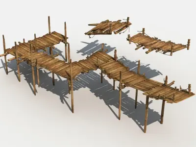 Old Wooden Bridge 01 3D model