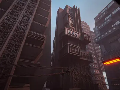 DYSTOPIAN BRUTALIST BUILDING SCIFI 08 Low-poly 3D model