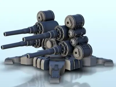 Quadruple barrel turret 1  supported version - Future Sci-Fi SF  3D print model