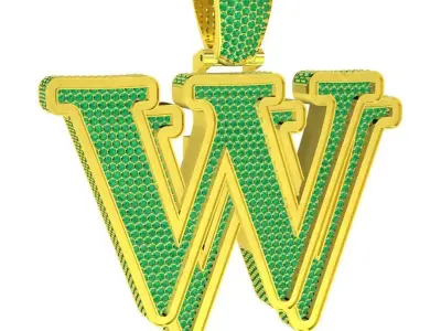 Hip Hop Luxury Diamond Pave Letter W Pendant 177a 3D print model