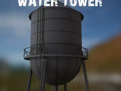 Water Tower Low-poly 3D model 19
