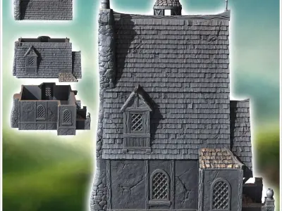 Large medieval mansion with access staircase and tiled roof 35 - 3D print model