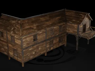 AAA Wooden Enterable Medieval Primal Thatched Cottage Hut 06 R Low-poly 3D model