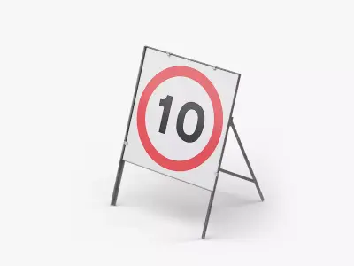Speed Limit 10 Miles Square Road Sign Low-poly 3D model