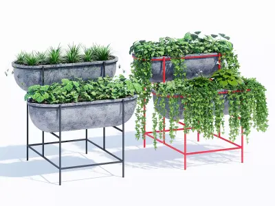 Tiered two metal planters 3D model