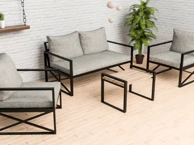 Garden furniture set outside furnish Low-poly 3D model