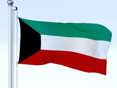 Animated Kuwait Flag Low-poly 3D model