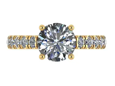 Round shape ring with hidden halo and pave on shank 3D print model