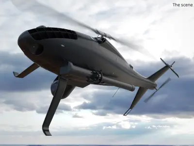  Covert Surveillance Helicopter Drone Black Rigged for Cinema 4D 