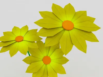 origami three flowers Low-poly 3D model