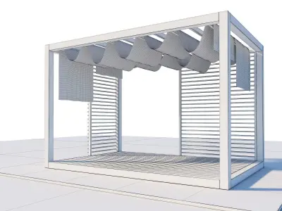 Pergola With Patio Cover And Curtains 3D model