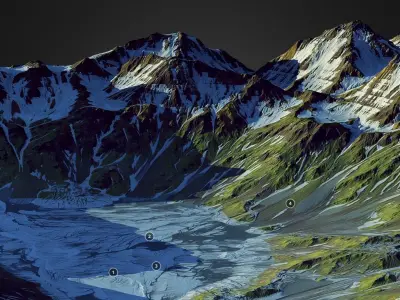 Melting Mountain Lake - World Machine Low-poly 3D model