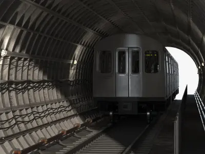  Circular Subway Passage with Train Inside 