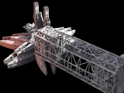 Sci Fi Ship Docking Griding With Wraith Ship 2 Low-poly 3D model