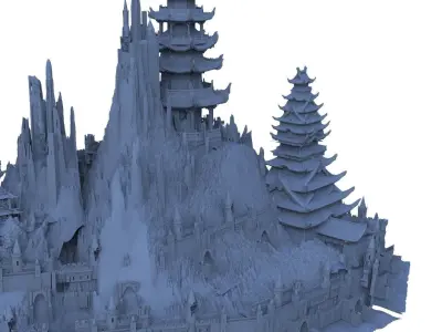 Island fortress Chinese Architecture Full fortress 3D model