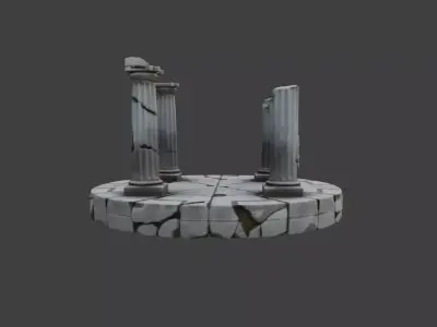 Stone Base with Three Crumbling Pillars Low-poly 3D model