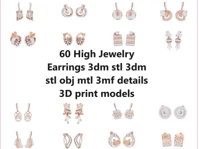 60 High Jewelry Earrings 3dm obj gltf glb mtl 3mf details 3D Model Pack