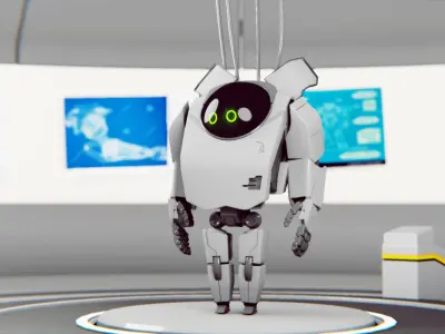 next gen robot and laboratory  rigged - animated character 3D model
