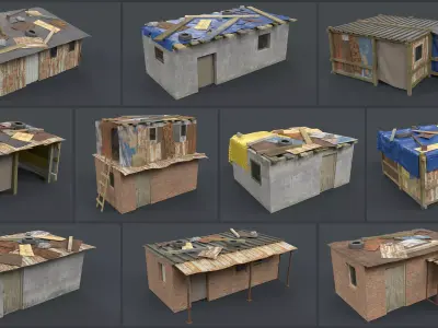 Lowpoly Shacks Collection Low-poly 3D model