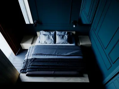 bedroom with walls and bed Low-poly 3D model