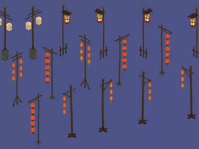 Ancient Chinese lanterns - street lights 3D model