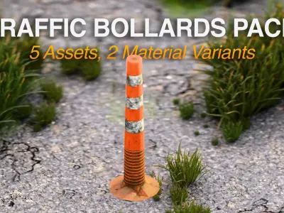 Traffic GameReady Bollards with 2 Materials Low-poly 3D model