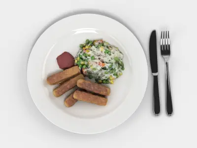 Plate With Food And Cutlery 3D model