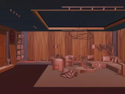 Scene interior with fully well make furniture 3D model